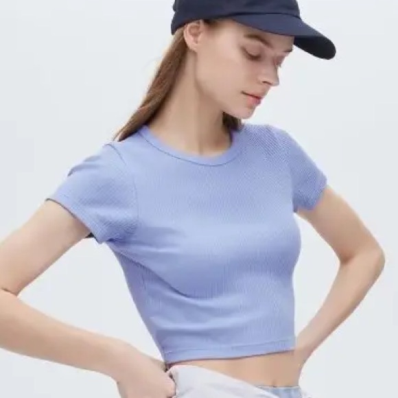 UNIQLO Light Blue Ribbed Fit Crop Top - Picture 1 of 5